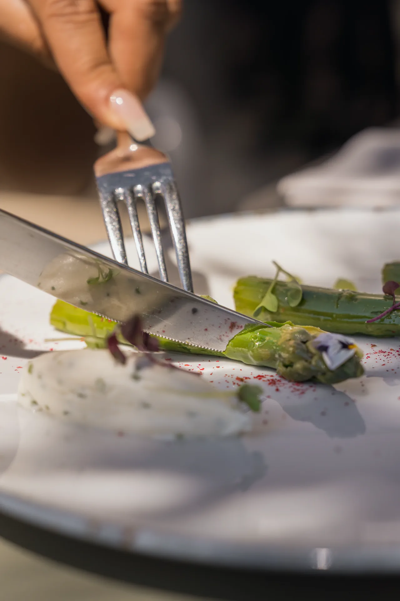 Dégustation d'asperges gastronomiques en terrasse ensoleillée